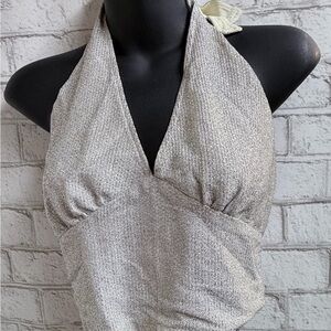 Vintage Sparkling Metallic Halter Tank Top
